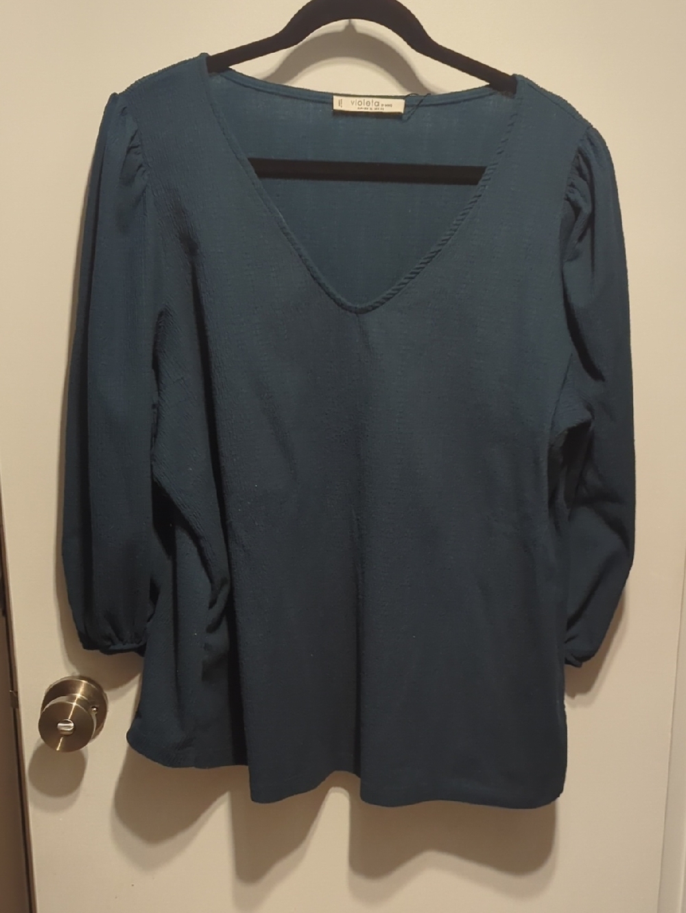 Violeta by Mango MNG V-neck Top With Puff Sleeves In Forest Green